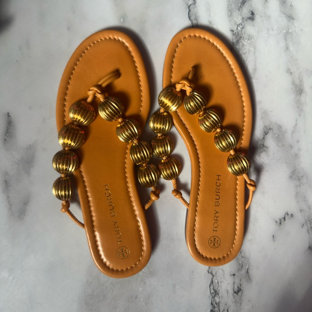 Tory Burch Gold and Tan Sandals